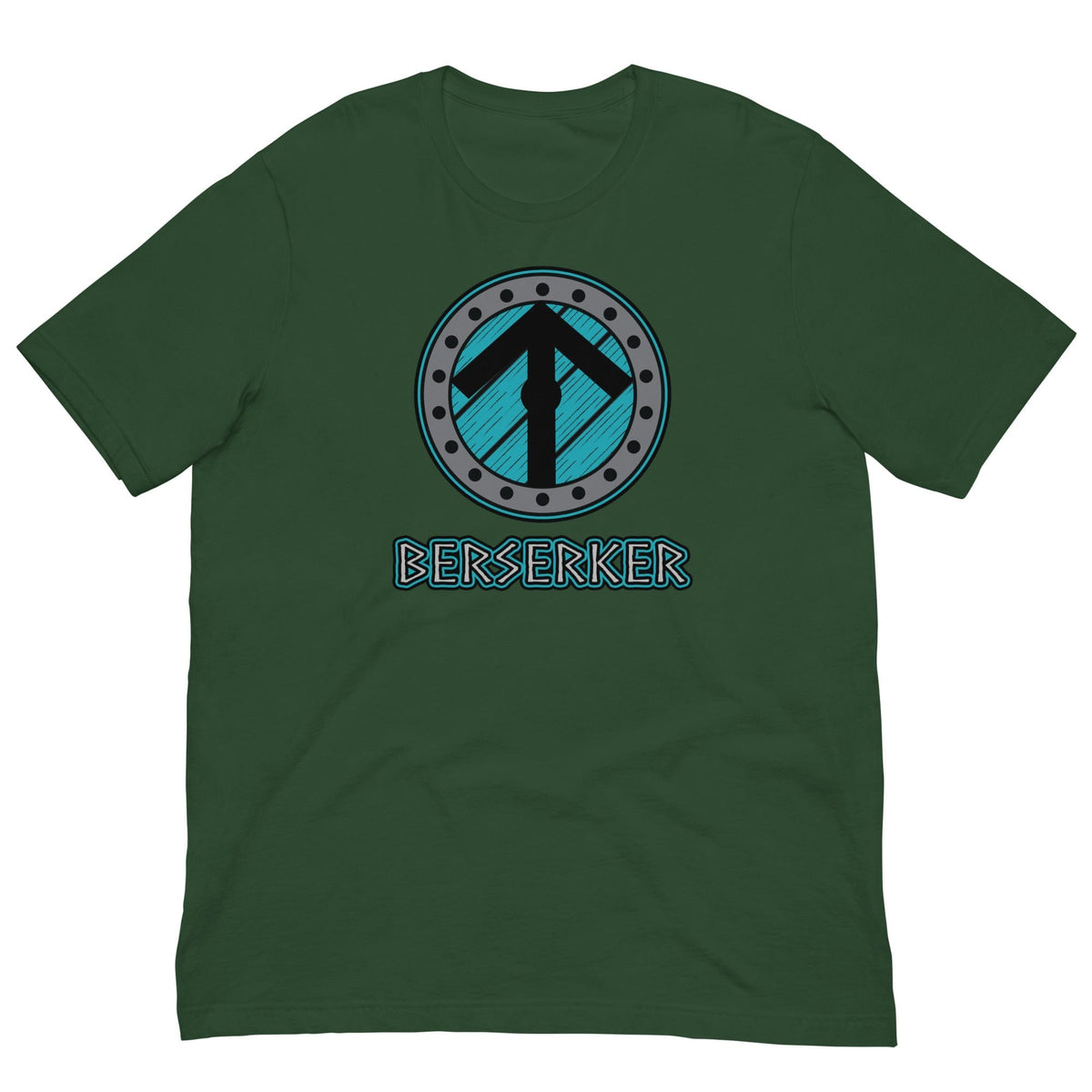 Forest green crew-neck Viking T-shirt with circular axe graphic and 'BERSERKER' text