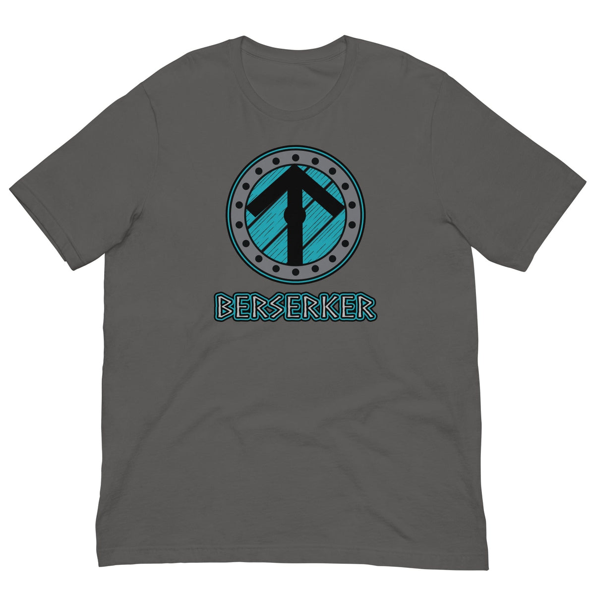 Asphalt gray crew-neck Viking T-shirt with circular axe graphic and 'BERSERKER' text