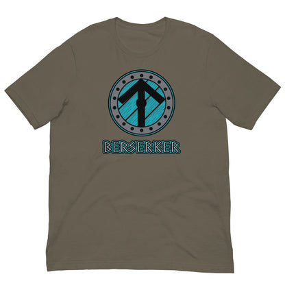 Olive brown crew-neck Viking T-shirt with circular axe graphic and 'BERSERKER' text