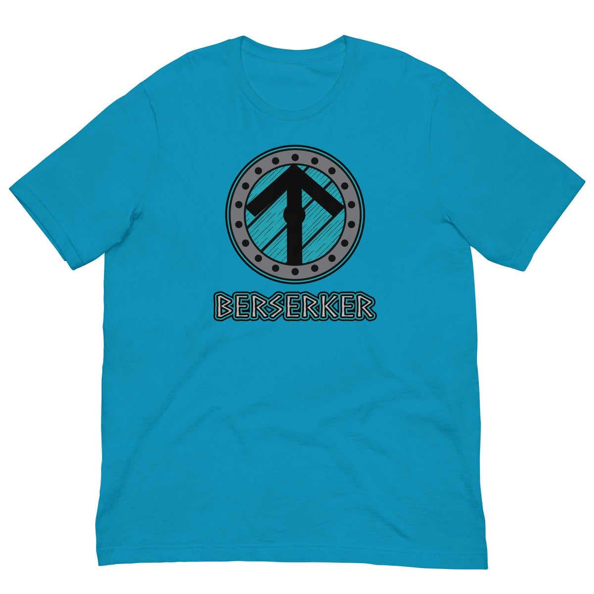 Aqua crew-neck Viking T-shirt with circular axe graphic and 'BERSERKER' text