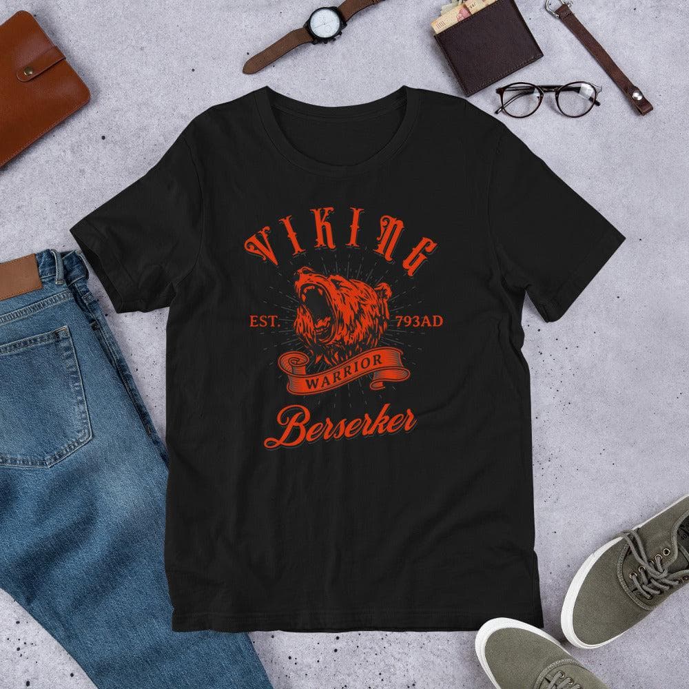 Black Viking Warrior T-shirt with red wolf head graphic and “Berserker” text