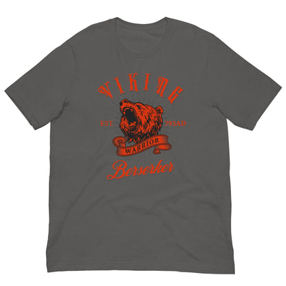 Asphalt gray warrior T-shirt with red bear head graphic and 'Berserker' text, crew neck
