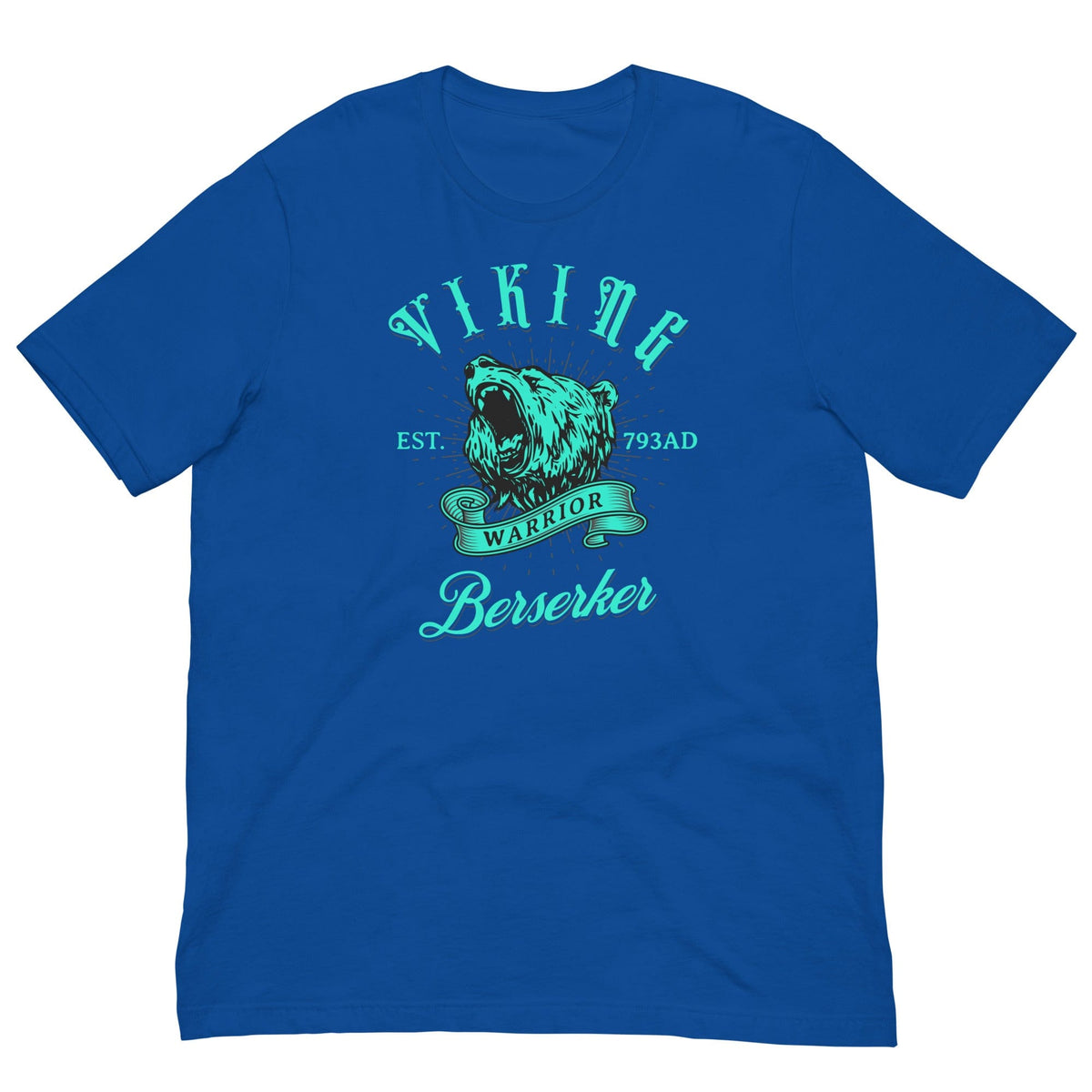 True royal blue Berserker Warrior T-shirt with front wolf warrior graphic