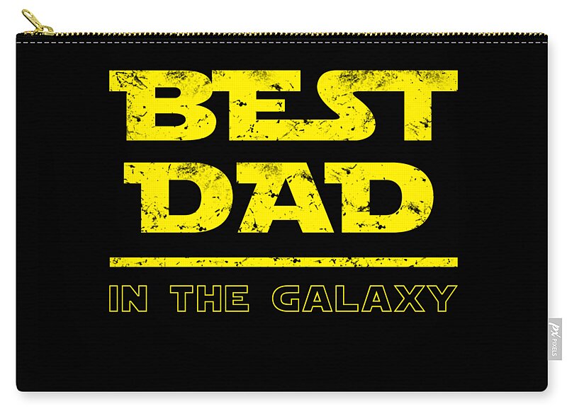 Black zip pouch with yellow 'BEST DAD IN THE GALAXY' text and top zipper