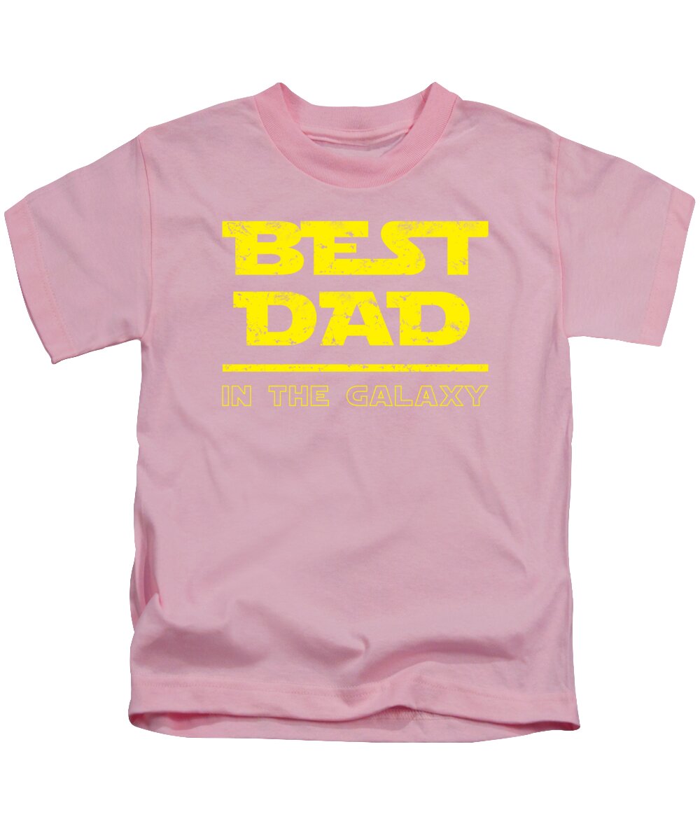 Kids pink T-shirt with yellow “BEST DAD” and “IN THE GALAXY” graphic text print