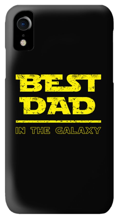 Black phone case with yellow "BEST DAD IN THE GALAXY" text and single camera cutout