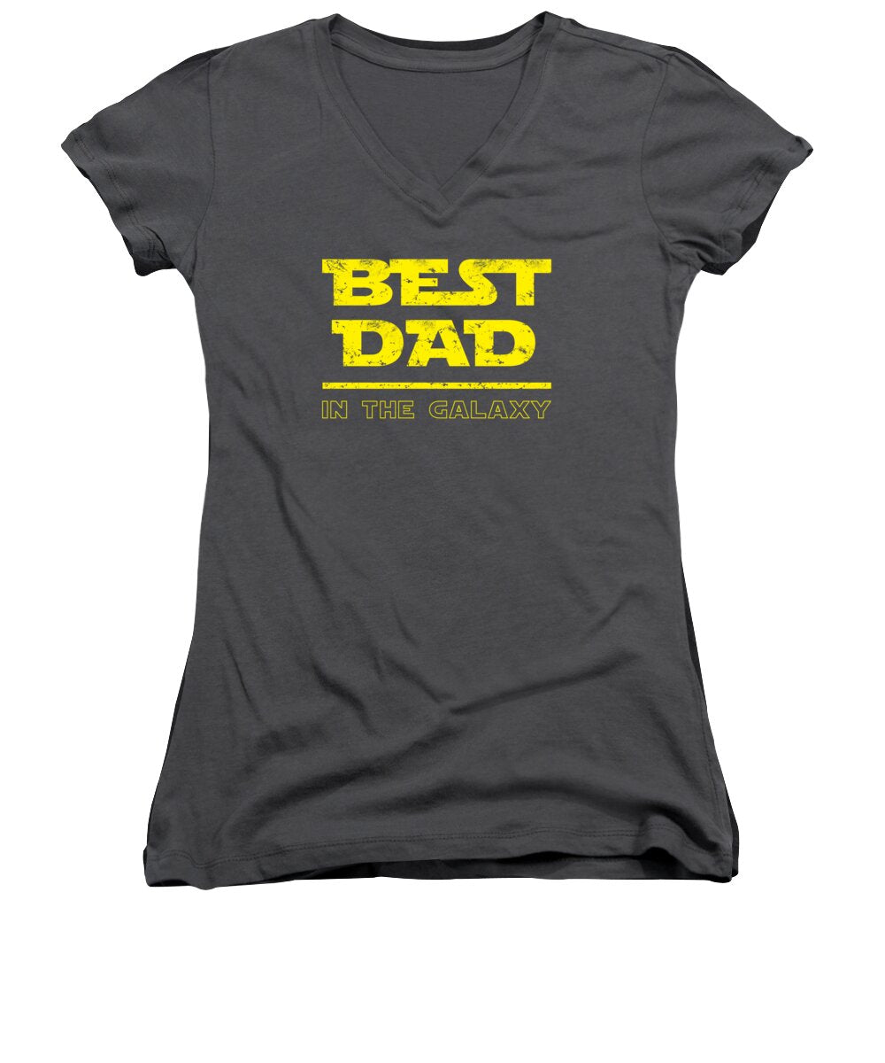 Women's charcoal V-neck T-shirt with BEST DAD galaxy graphic
