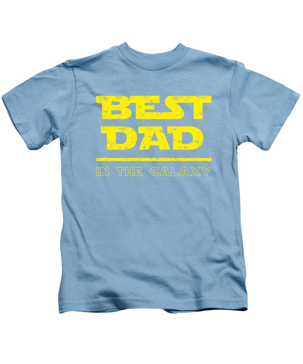 Kids light blue T-shirt with yellow “BEST DAD” and “IN THE GALAXY” graphic text print
