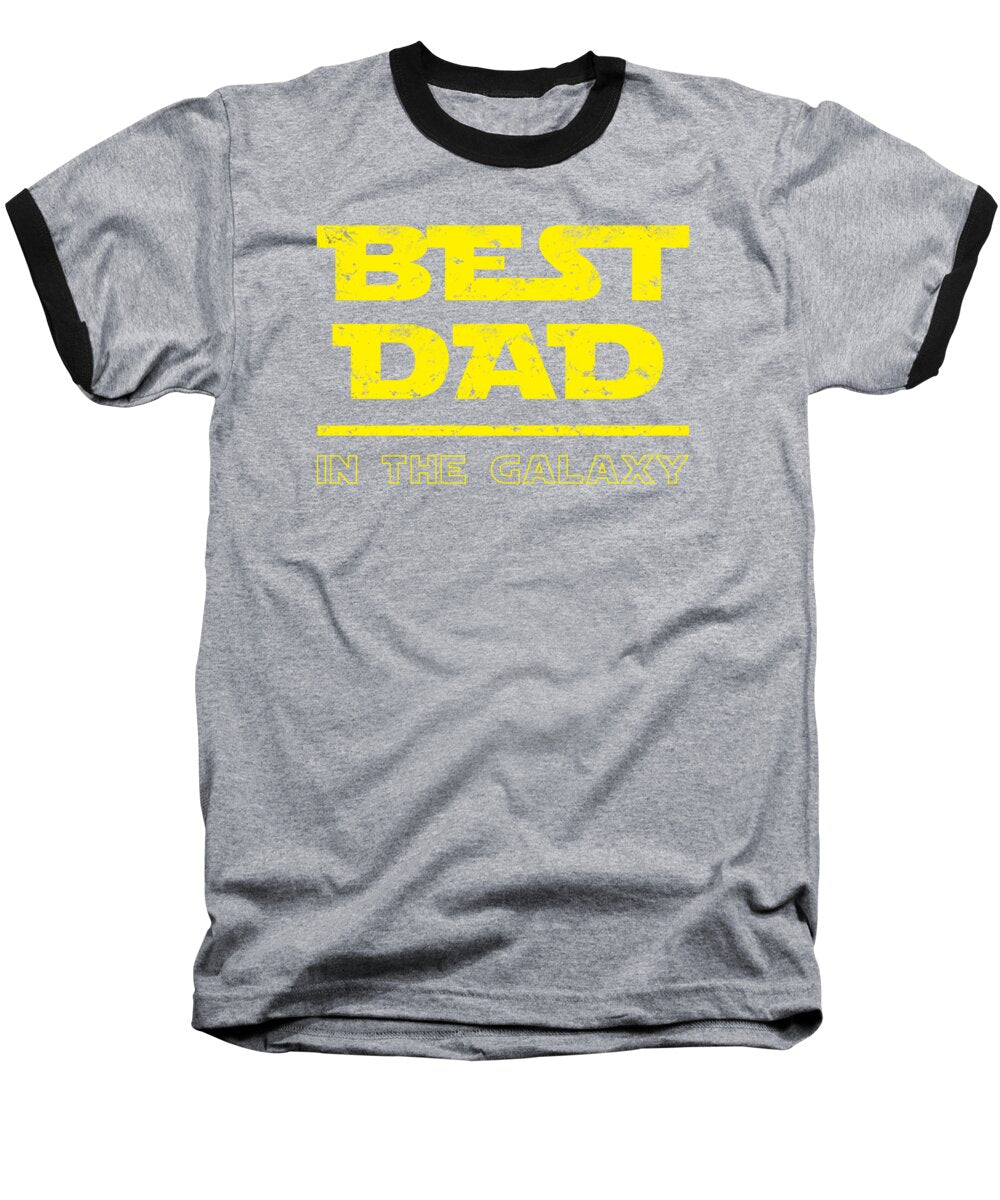 Heather gray baseball T-shirt with black raglan sleeves and 'BEST DAD' galaxy graphic