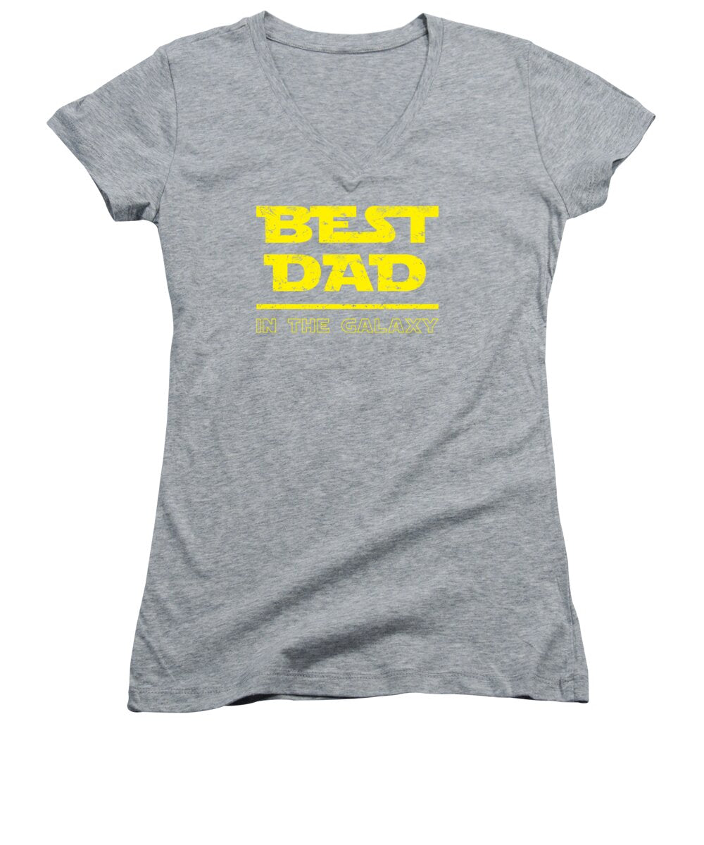 Women's heather gray V-neck T-shirt with BEST DAD galaxy graphic
