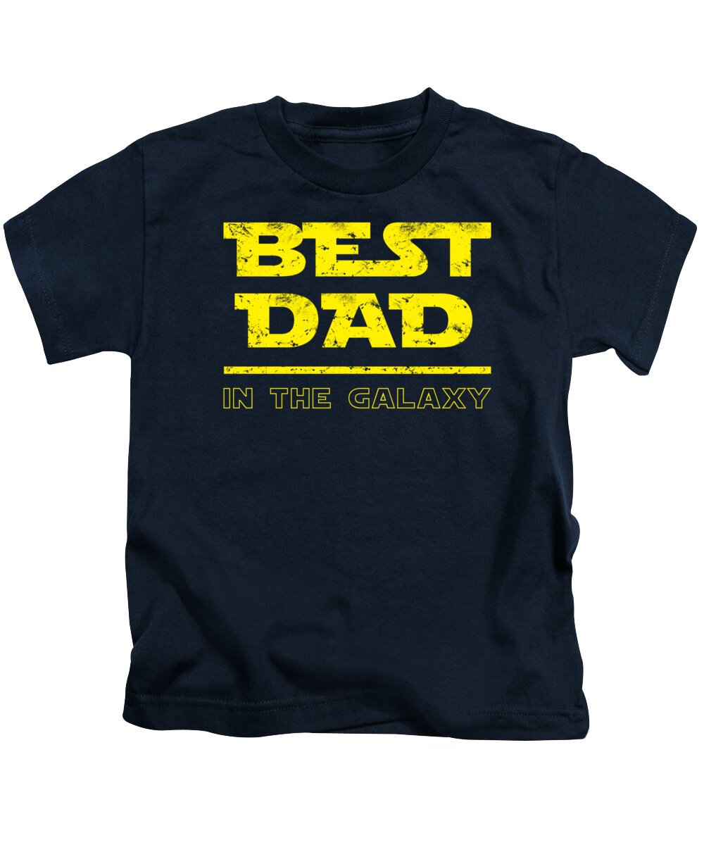 Kids navy T-shirt with yellow “BEST DAD” and “IN THE GALAXY” graphic text print