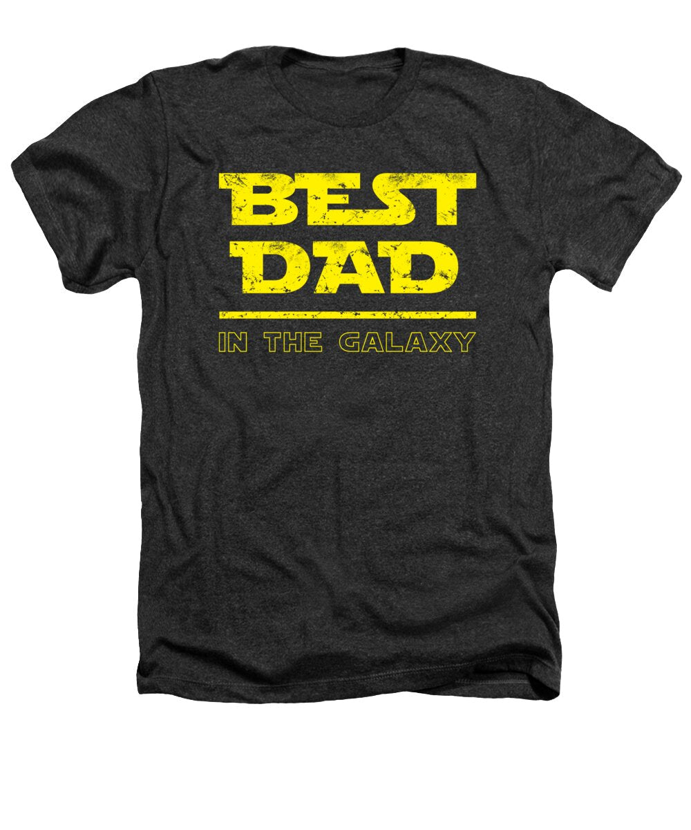 Heathers T-shirt in charcoal with yellow “BEST DAD IN THE GALAXY” graphic print
