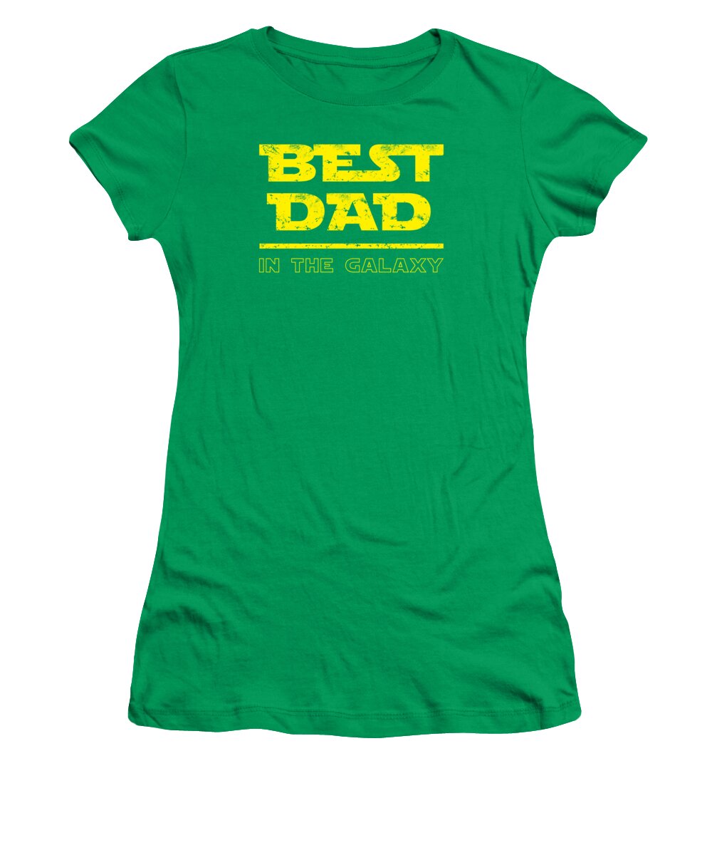 Women's graphic T-shirt, kelly green crew neck with yellow “BEST DAD” print