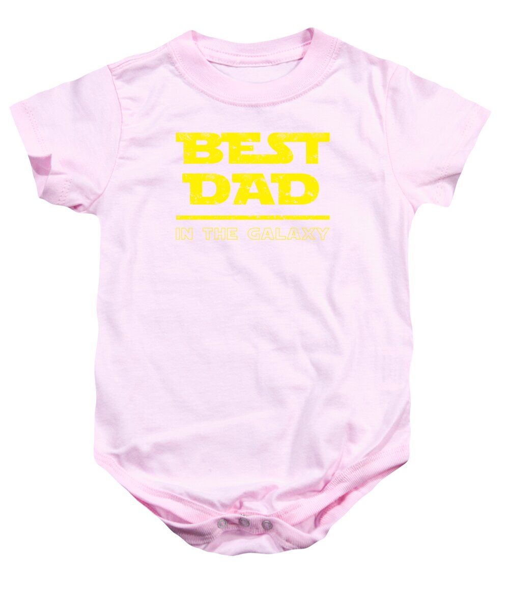 Light pink baby onesie with 'BEST DAD IN THE GALAXY' graphic on front, short sleeves