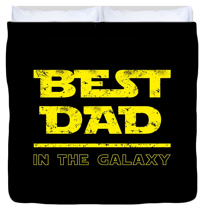 Black duvet cover with yellow BEST DAD and IN THE GALAXY text print