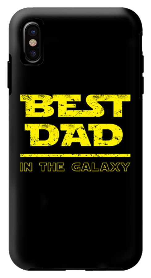 Black phone case with yellow "BEST DAD IN THE GALAXY" text and single camera cutout
