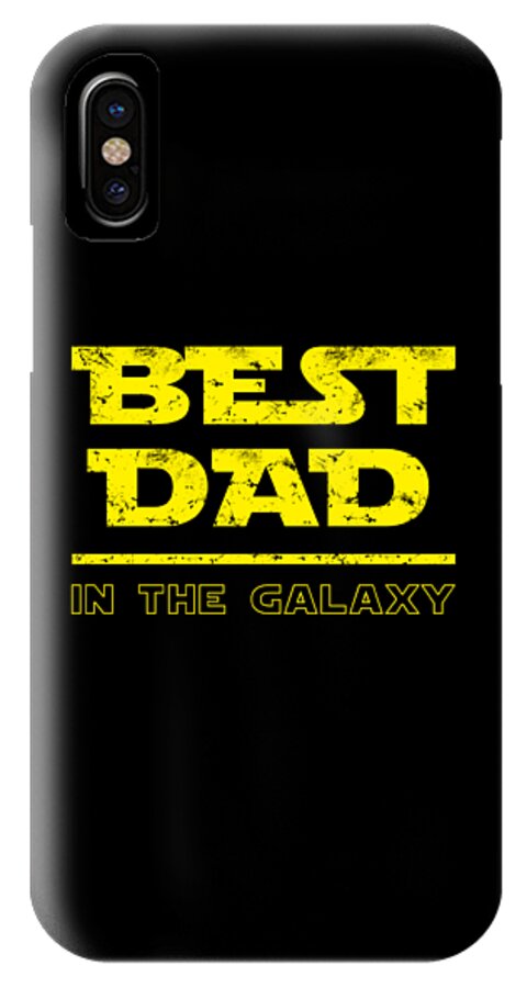 Black phone case with yellow "BEST DAD IN THE GALAXY" text and single camera cutout