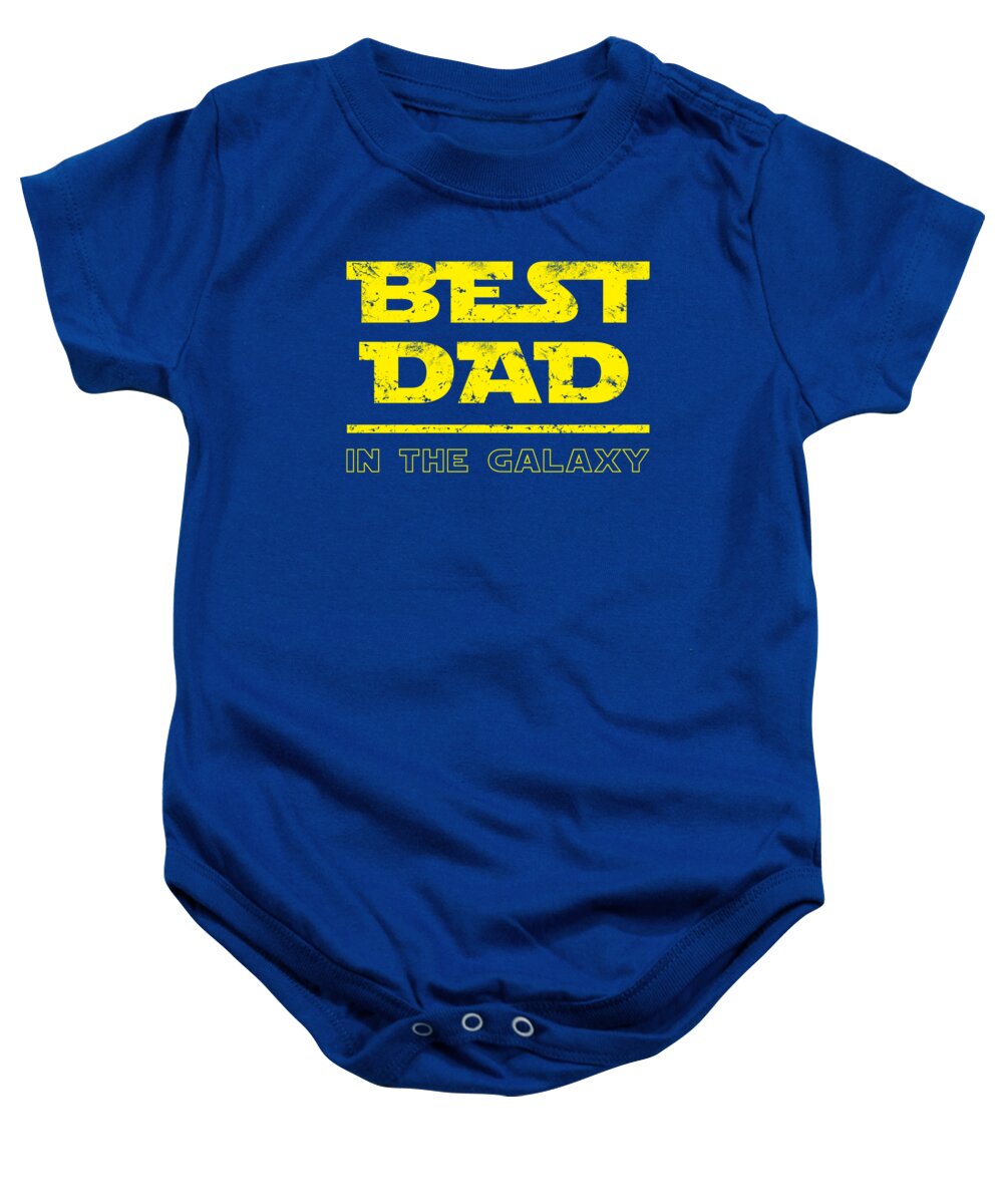 Blue baby onesie with front text graphic: "BEST DAD" in the galaxy