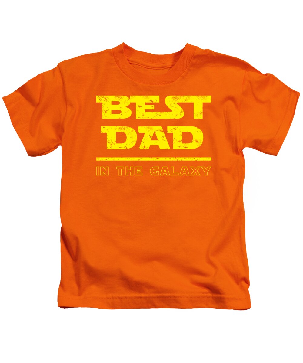 Kids orange T-shirt with yellow “BEST DAD” and “IN THE GALAXY” graphic text print