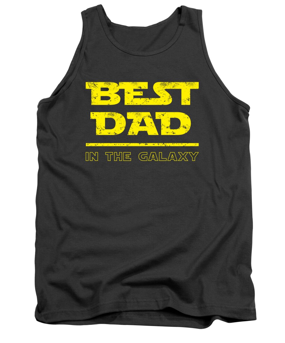 Charcoal tank top with yellow “BEST DAD IN THE GALAXY” front graphic.