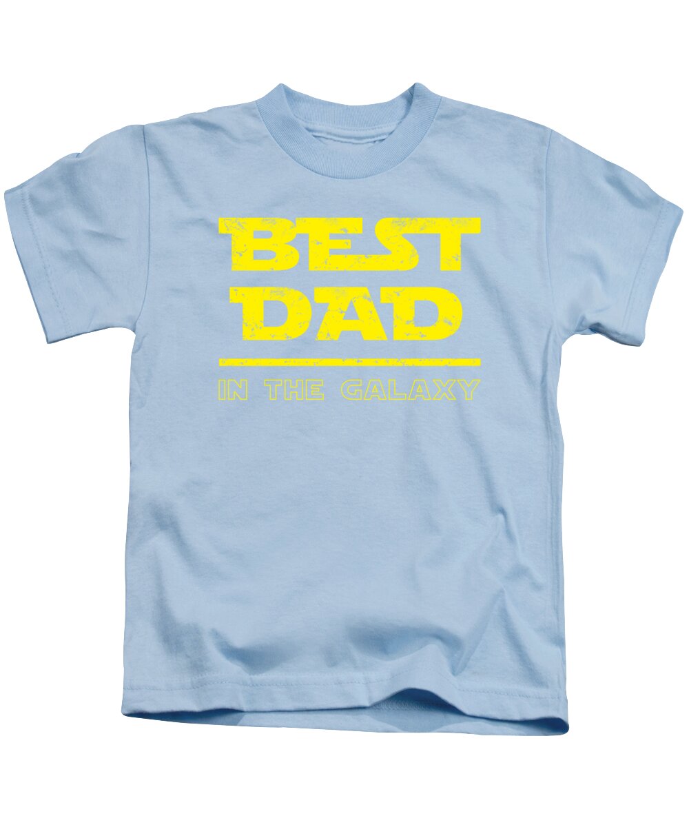 Kids powder blue T-shirt with yellow “BEST DAD” and “IN THE GALAXY” graphic text print