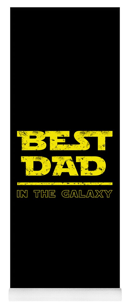 Yoga mat with "BEST DAD IN THE GALAXY" graphic on black