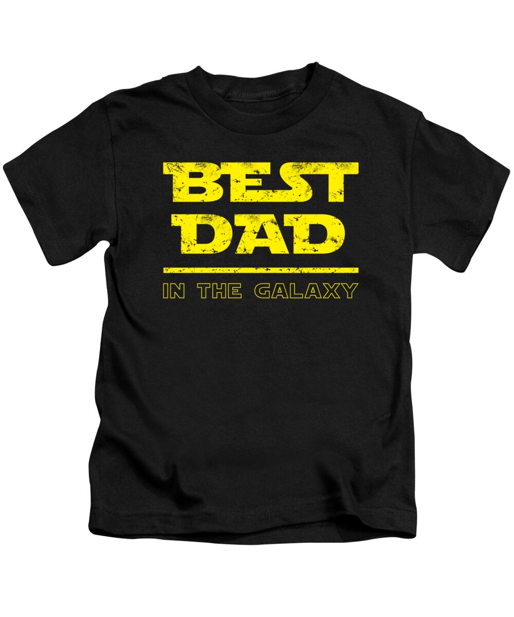 Kids black T-shirt with yellow “BEST DAD” and “IN THE GALAXY” graphic text print