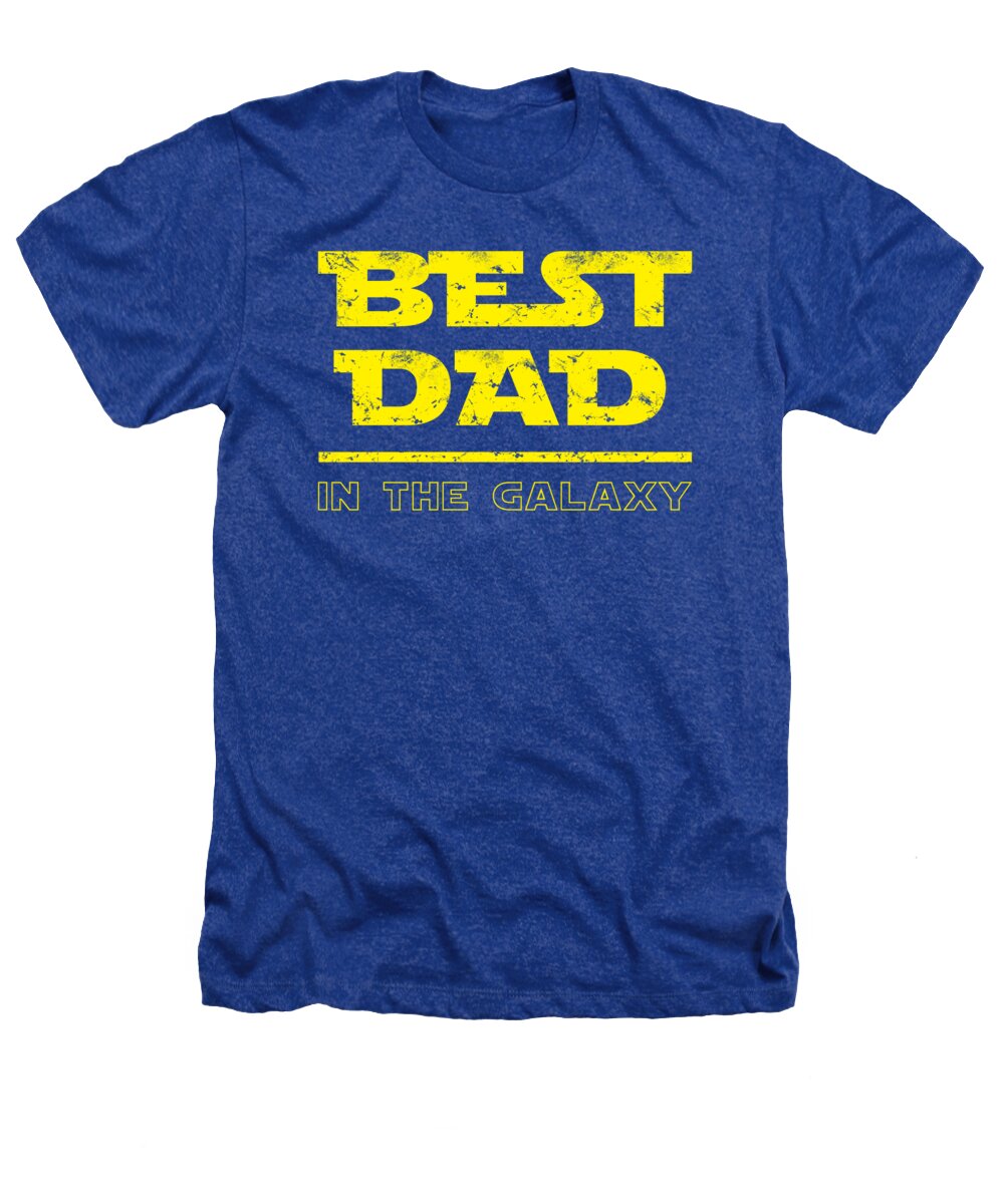 Heathers T-shirt in royal blue with yellow “BEST DAD IN THE GALAXY” graphic print