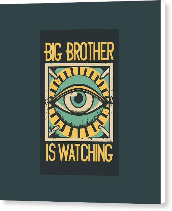 Wrapped canvas print with eye graphic and yellow text on dark square panel