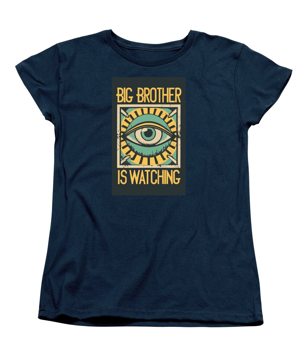 Navy women's T-shirt with eye slogan graphic, crew neck.