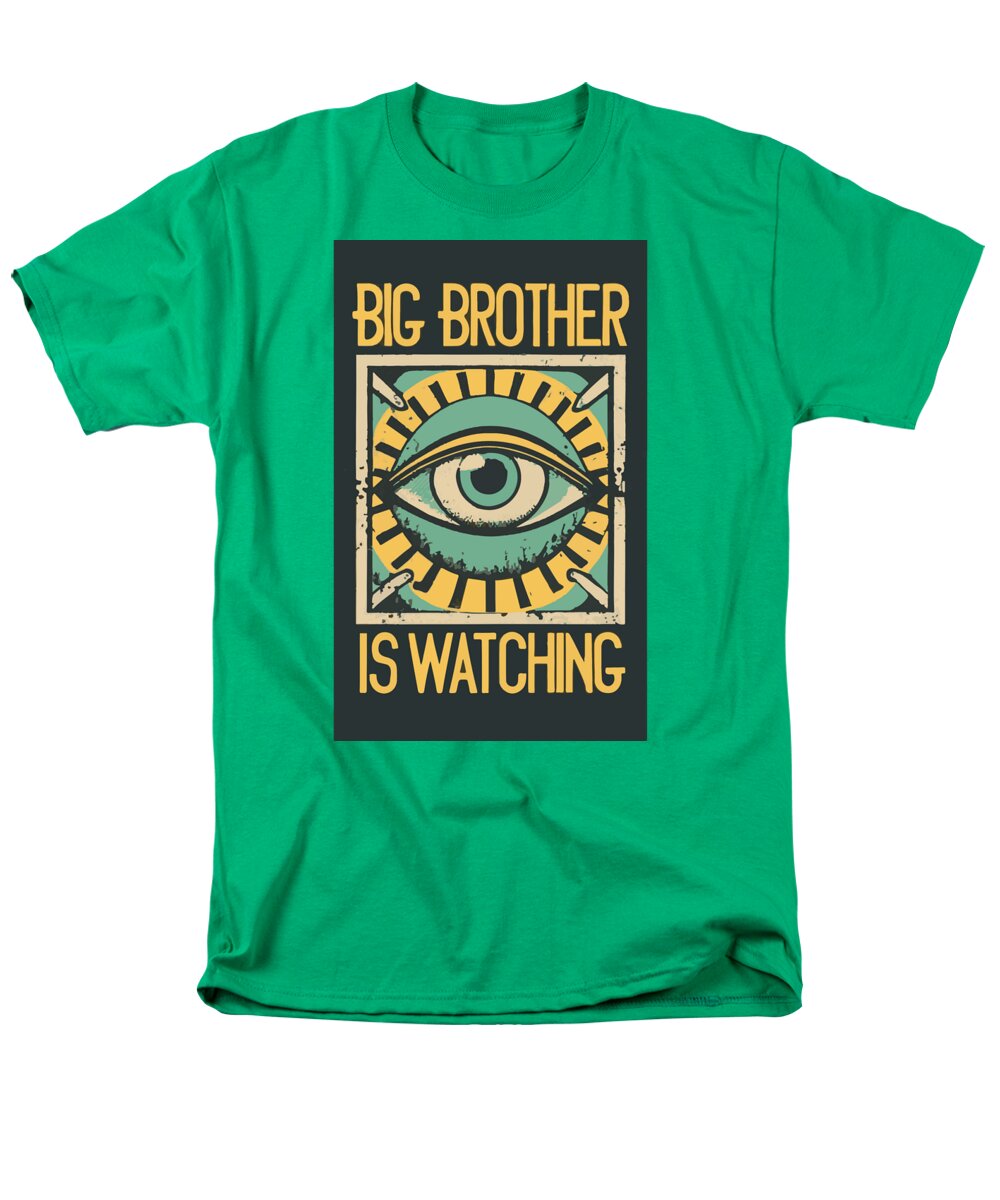 Men's T-shirt in green with 'Big Brother is Watching' eye graphic