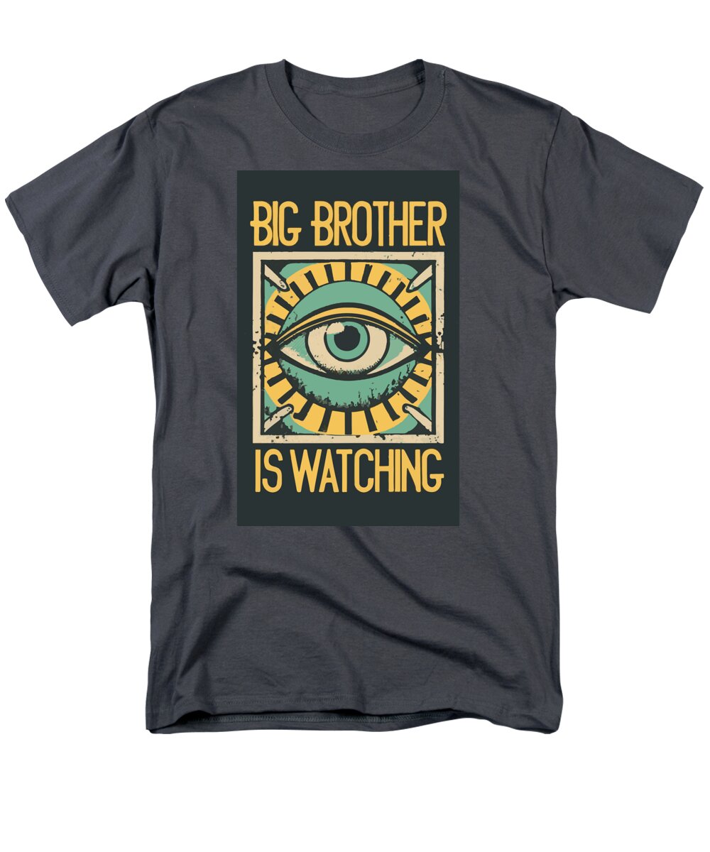 Men's T-shirt in charcoal gray with 'Big Brother is Watching' eye graphic