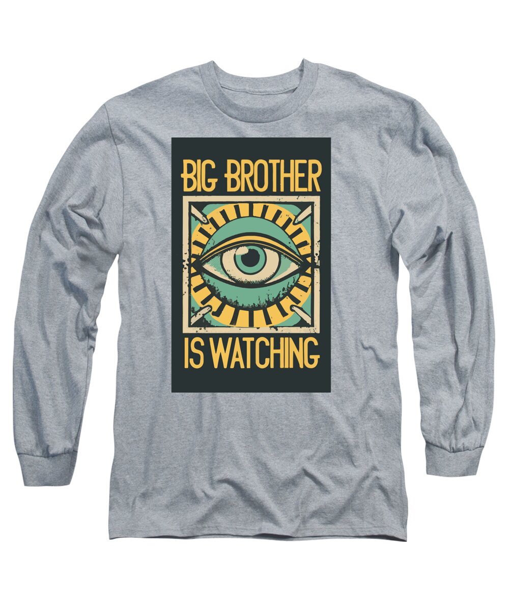 Heather gray long-sleeve t-shirt with eye graphic and 'Big Brother is Watching' print