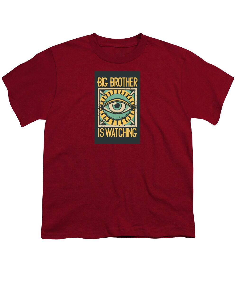 Youth T-shirt in cardinal red with centered eye graphic print