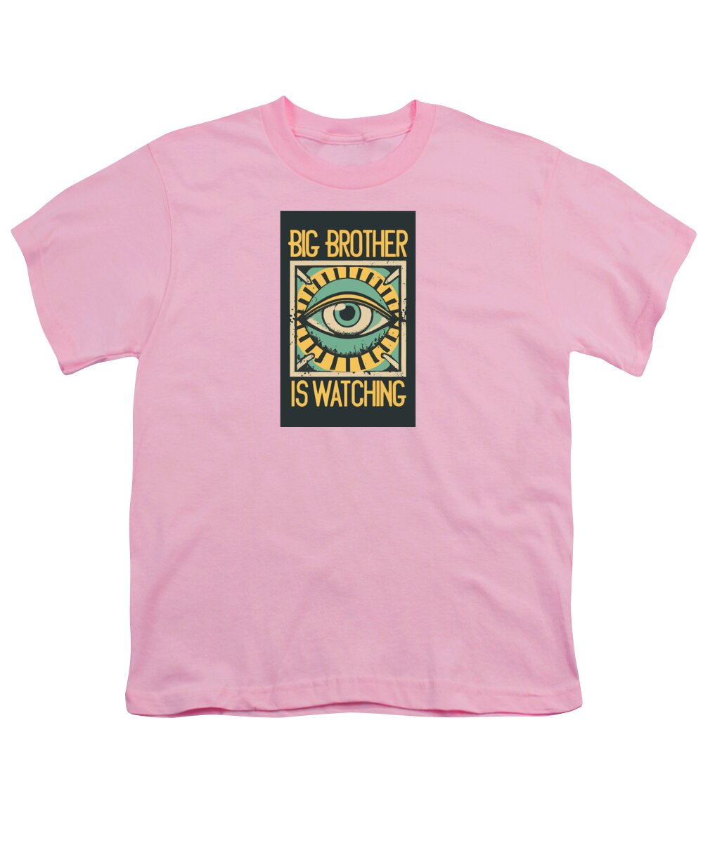 Pink youth T-shirt with 'Big Brother is Watching' eye graphic