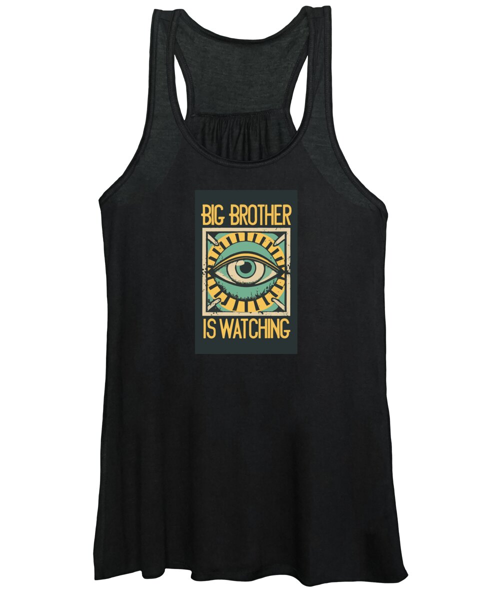 Black women's tank top with surveillance eye graphic