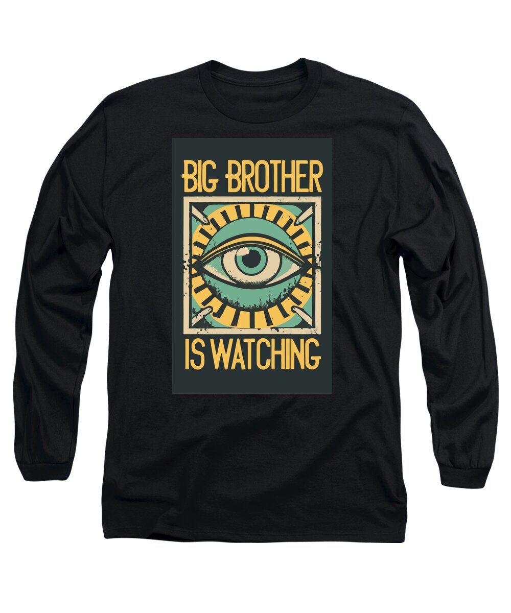 Black long-sleeve t-shirt with eye graphic and 'Big Brother is Watching' print