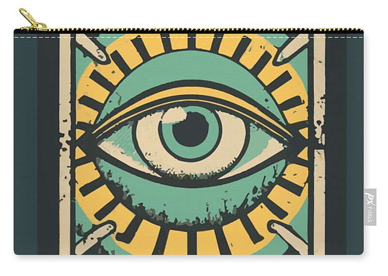 Zip pouch with large green eye print and gold zipper
