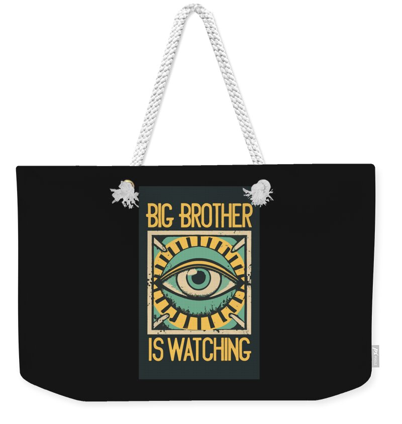 Weekender tote bag with black fabric and front graphic, braided white rope handles.