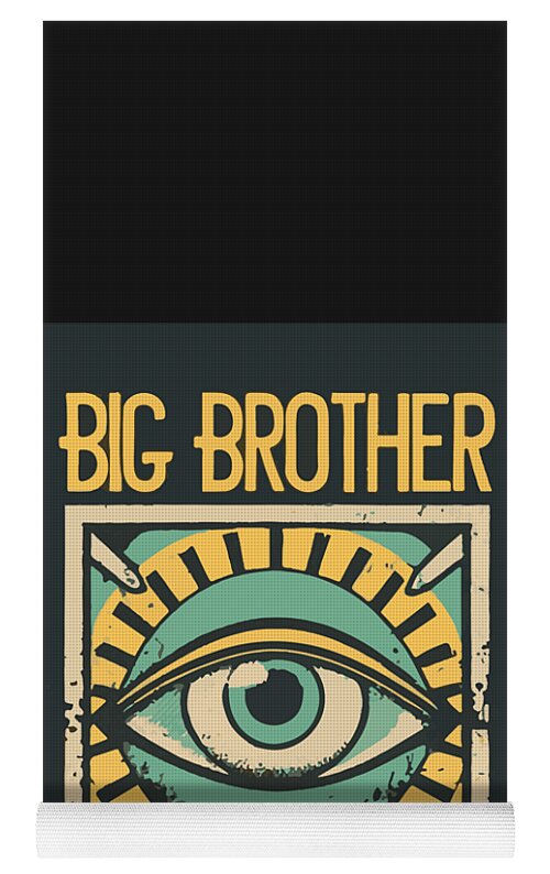 Yoga mat end view with eye graphic and Big Brother is Watching lettering