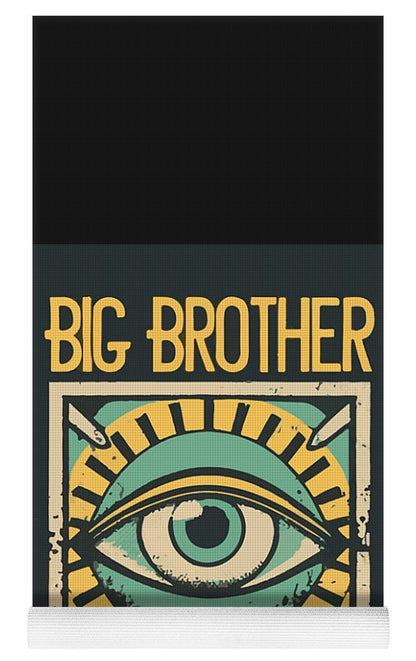 Yoga mat end view with eye graphic and Big Brother is Watching lettering