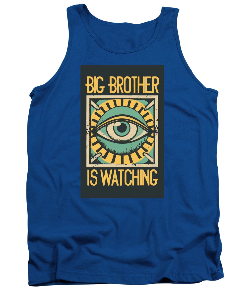 Royal blue tank top with front eye graphic and 'Big Brother is Watching' print