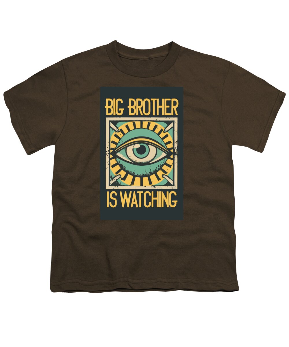 Youth t-shirt, coffee brown, with front eye graphic and "Big Brother is Watching"