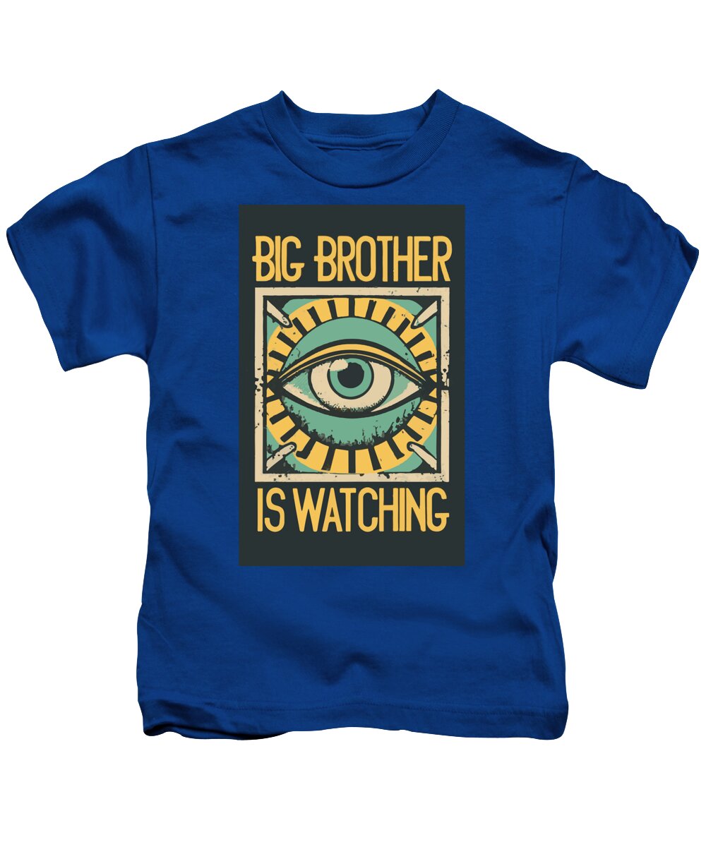 Blue kids T-shirt with 'Big Brother is Watching' eye print