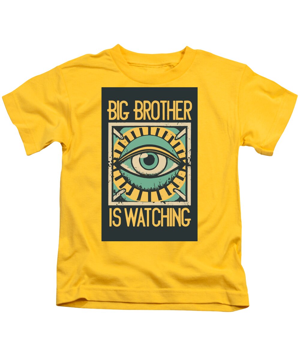 Yellow kids T-shirt with 'Big Brother is Watching' eye print