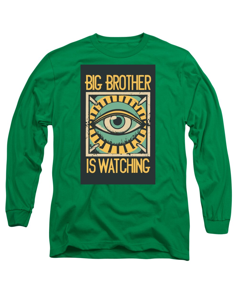 Kelly green long-sleeve t-shirt with eye graphic and 'Big Brother is Watching' print