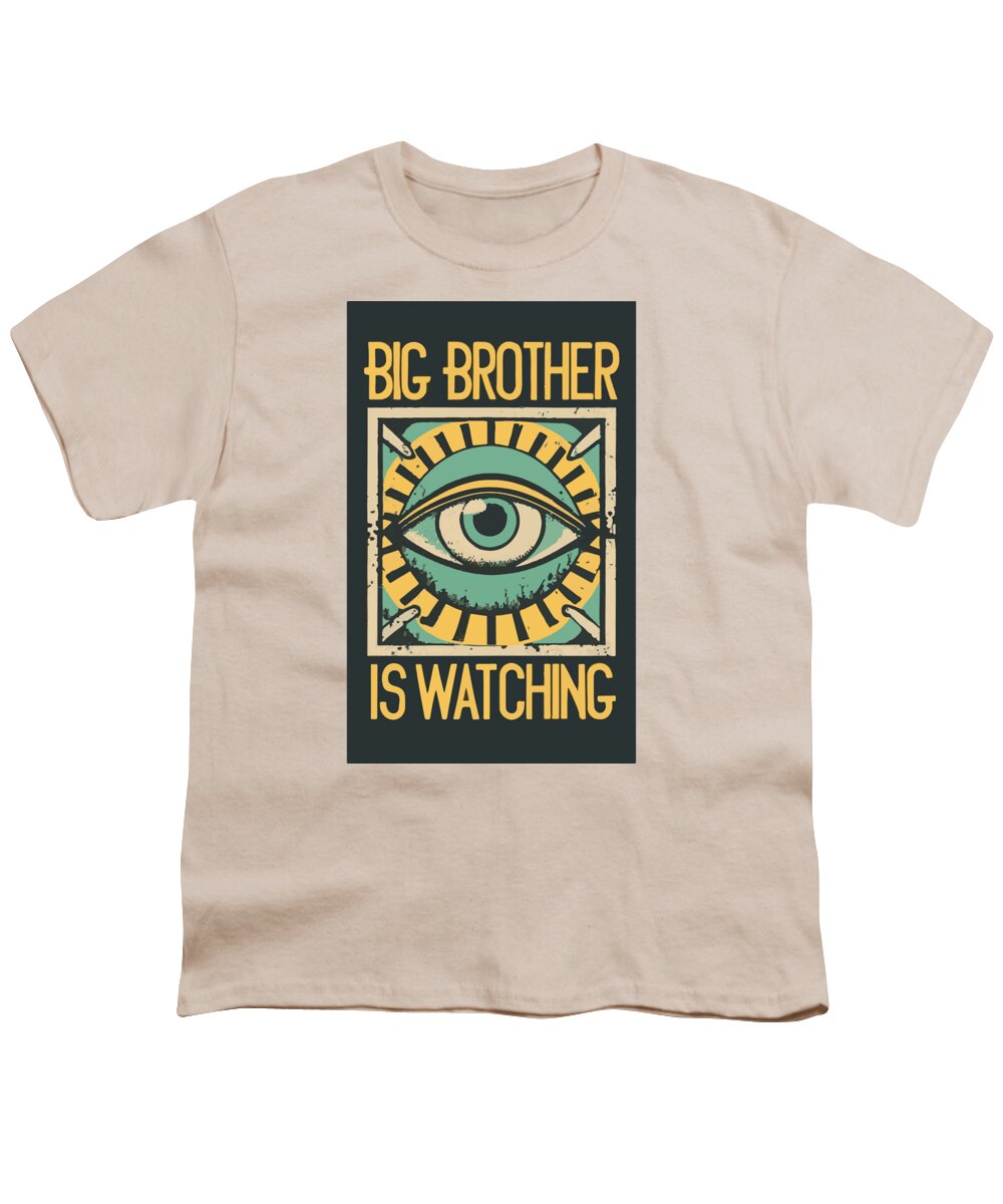 Youth t-shirt, cream, with front eye graphic and "Big Brother is Watching"