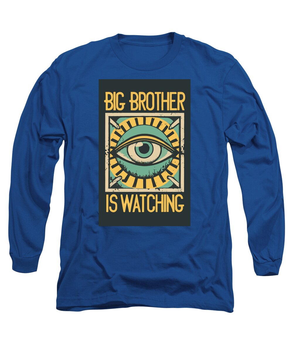 Royal blue long-sleeve t-shirt with eye graphic and 'Big Brother is Watching' print
