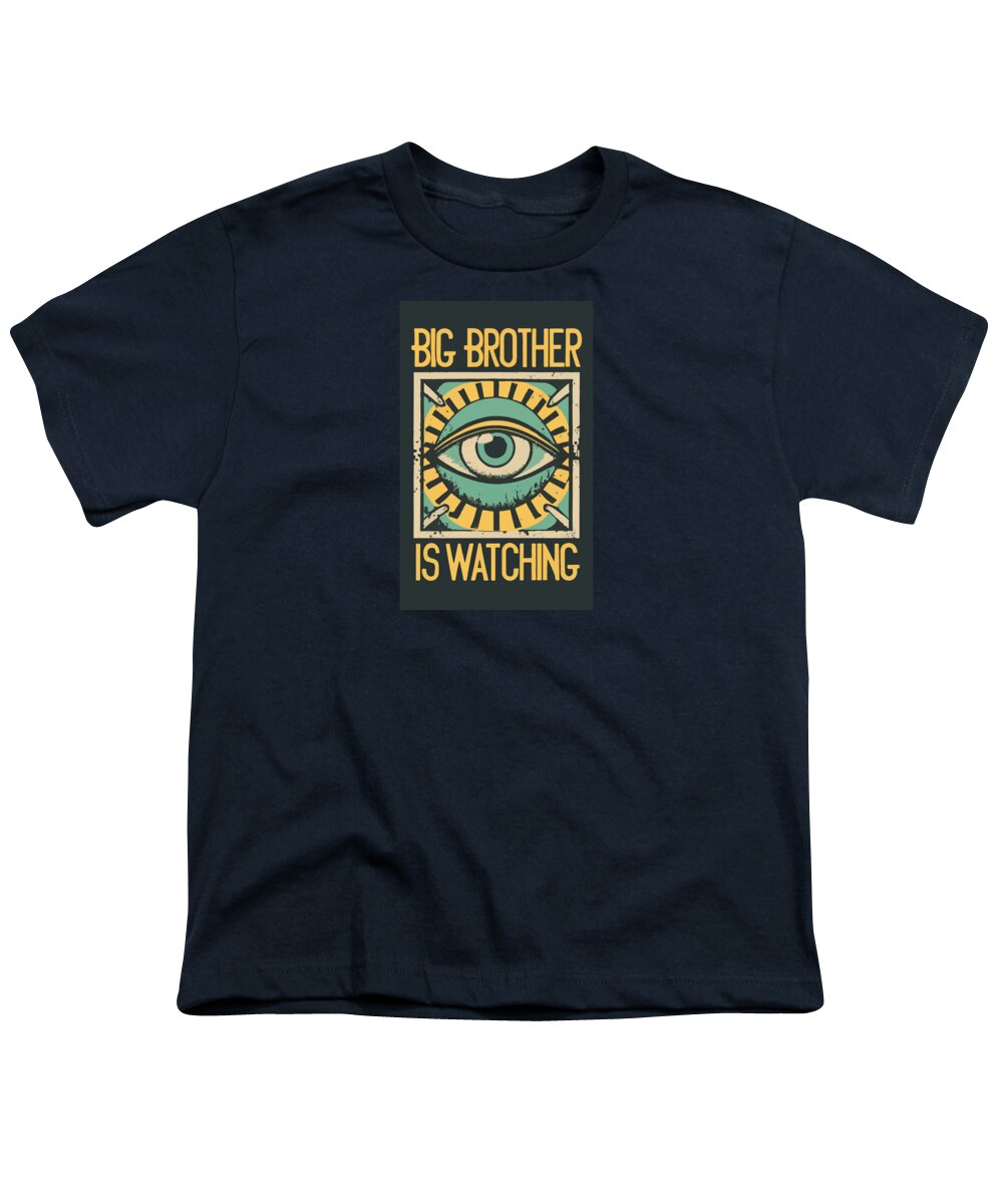Navy youth T-shirt with 'Big Brother is Watching' eye graphic