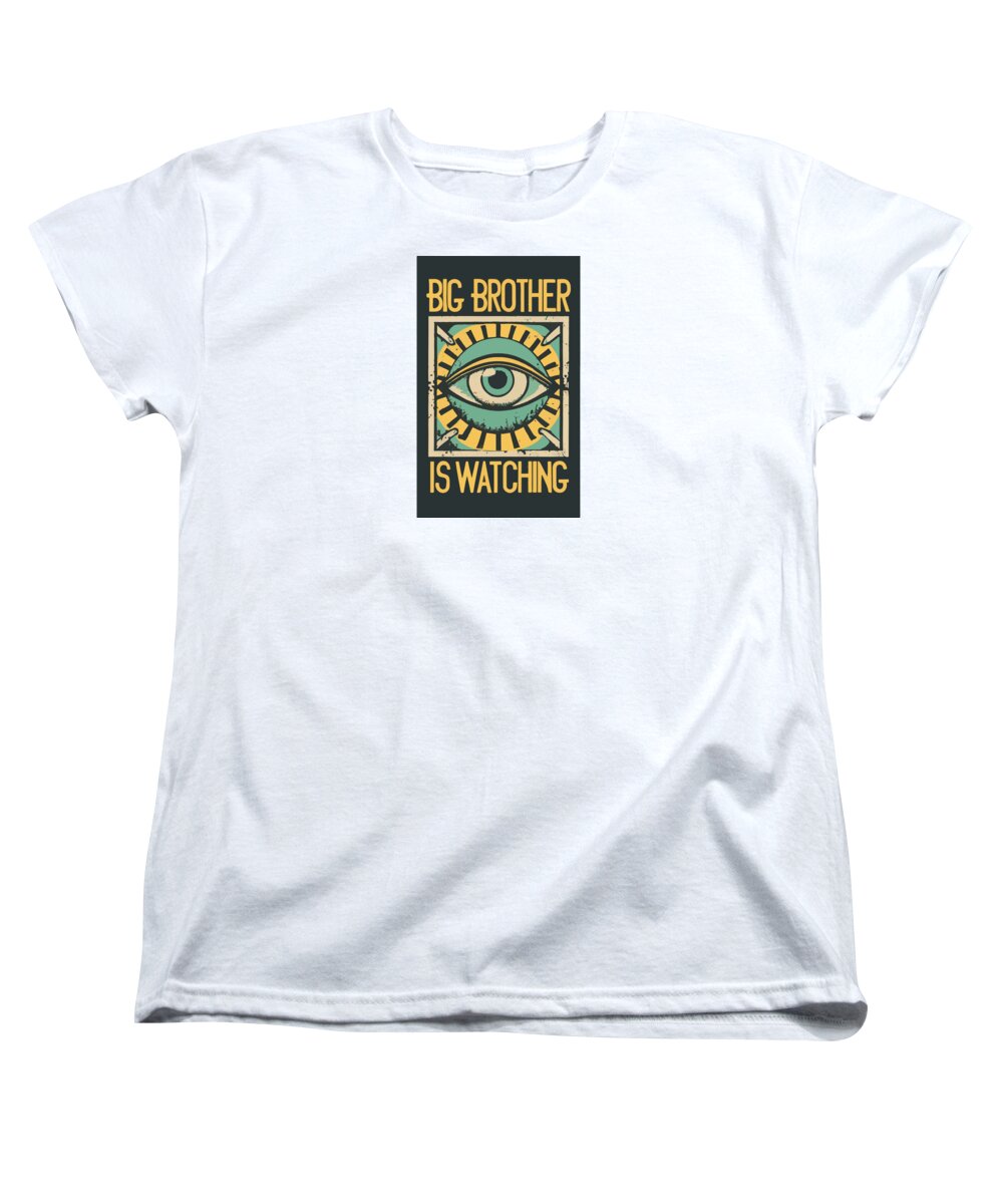 Women's white t-shirt with front eye graphic and text print